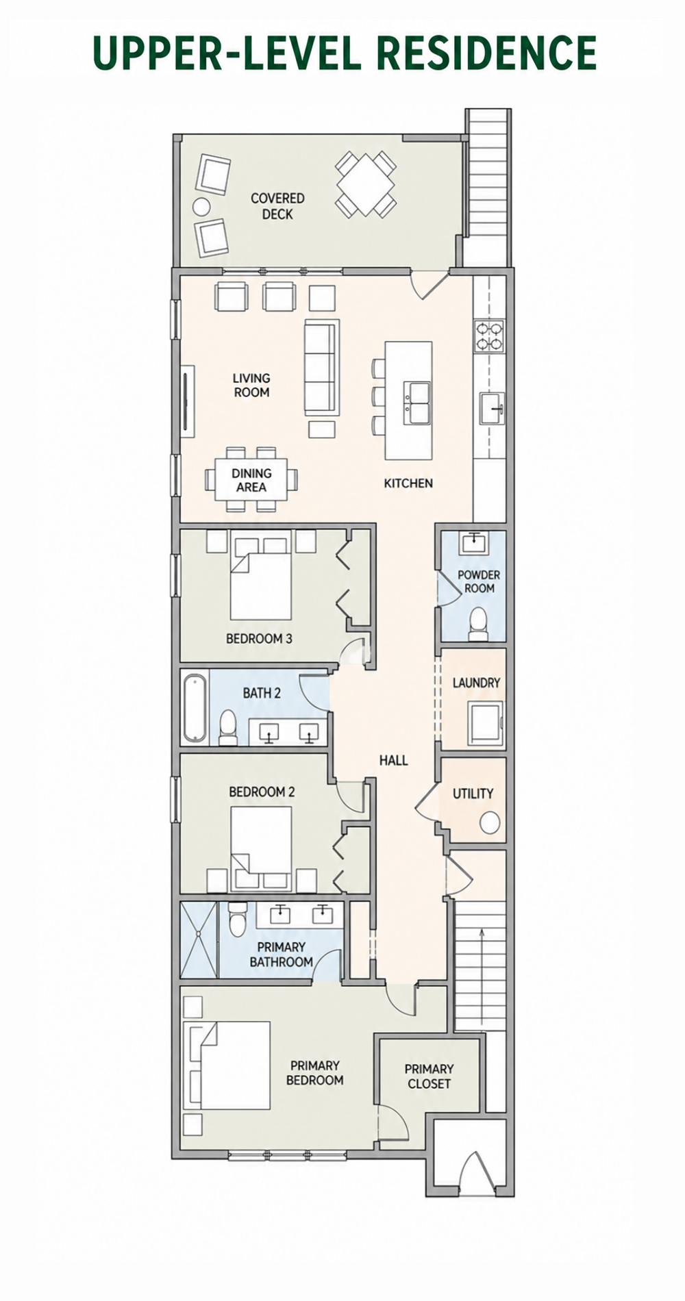 Upper-level three-bedroom residence floor plan at West Street Homes in Naperville